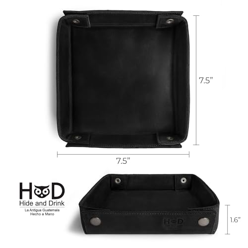 Hide & Drink, Leather Catchall Change Keys Coins Jewels Box Tray Big Storage, Handmade - Charcoal Black - color: Charcoal Black