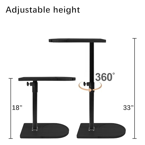 YUHFERA 360° Rotatable Sofa Tray Table for Couch Arm - Height Adjustable End Table for Bed or Chair with Phone & Tablet Slots, TV Tray Table, Side Table Tray for Small Spaces（Black,Arc） - color: Black