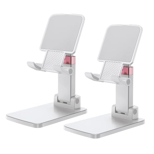Phone Stand for Desk, Cell Phone Holder Adjustable Office Cellphone Stand for Desk Adjustable Tablet Stands Compact Design for iPhone iPad Android Devices Under 12", White,2Pack - color: 10-Snow-white