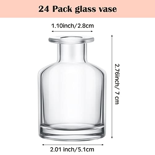 Mimorou 24 Pack Clear Glass Bud Vases Bulk Small Vintage Glass Bottles for Rustic Wedding Centerpieces, Table Decor, Flower Arrangements Mini Floral Vases for Home Party, Reception(2 x 2.8 in) - size: 2 x 2.8 In