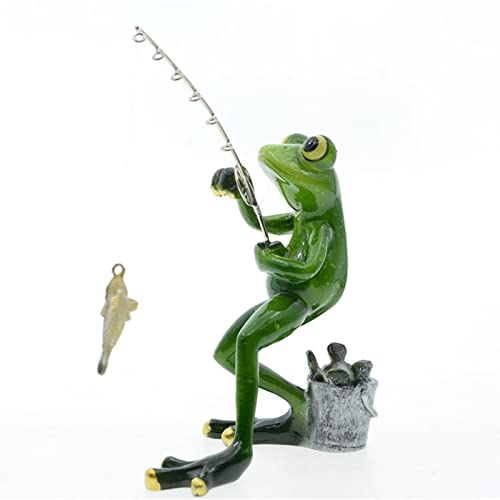 Queemie® Funny Fishing Frogs Statues, 2pcs Mascot Animals Ornaments Anglers Lovers Collectible Figurines Sculptures for Outdoor Lawn Yard Garden Home Office Desk Decoration