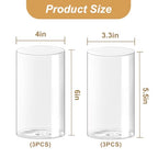 Hurricane Candle Holder,Open Ended Glass Candleholder Multiple Size Choices,Clear Cylinder Glass Candle Holder for Wedding Centerpieces(6 PCS,3 PCS H:6" D:4",3PCS H:5.5" D:3.3") - size: 3 PCS H:6" D:4",3PCS H:5.5" D:3.3"