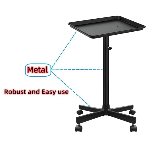 Salon Tray on Wheels, Metal Feet Salon Tray Cart, Salon Rolling Tray with Adjustable Height, Dentist Tray, Tattoo Tray for Salon and SPA Use - color: Dark Black