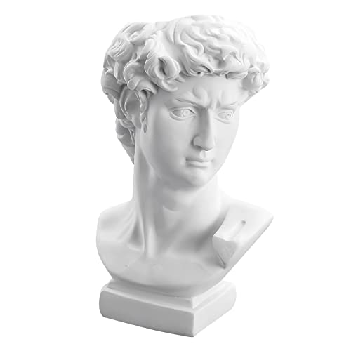 David Statue Vase - 6 Inch Greek Bust Head Aesthetic Planter White Home Decor Roman Style Resin Succulent Flower Planter Pot Sculpture Brushes Holder Makeup Pen Holder