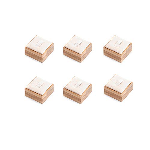 Coward Bamboo 6 Pcs Rings Display Stand for Selling Velvet Jewelry Ring Holder Organizer for Drawer Storage (Beige Velvet)