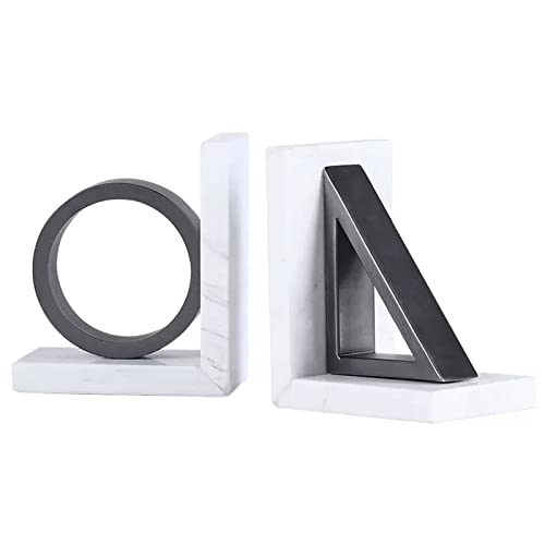 Bookend Modern Light Luxury Book End/Book Organizer Black and White Geometric Natural Marble Bookends Study Shelves Decorative Bookends Ornaments Book Ends
