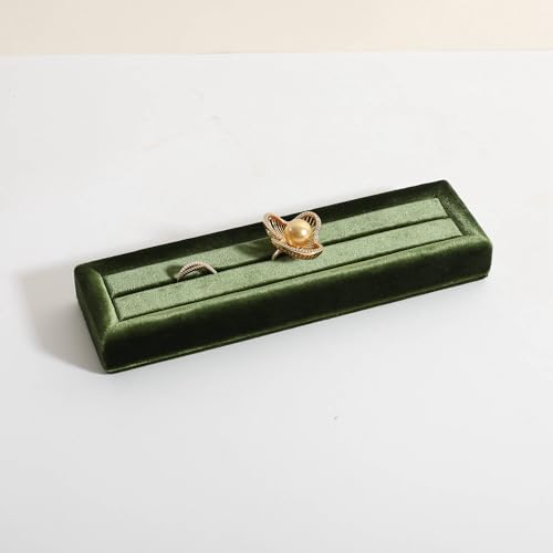 Velvet Ring Storage Organizer, Jewelry Display Holder with Slots for Show, Velvet Jewelry Ring Stand for Selling【Green】 - color: Green