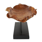 Deco 79 Teak Wood Leaf Decorative Sculpture Floating Home Decor Statue with Black Stand and Base, Accent Figurine 21" x 11" x 10", Brown