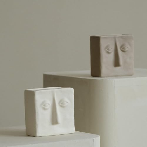 WENSHUO Abstract Square Face Pen Holder, Modern and Minimalistic Desk Accessories (Crème) - color: Crème