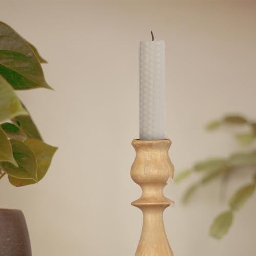 DEYBBY Handmade Beeswax Taper Candles, Dripless Wax Candles, Hand-Rolled Honeycomb Candles for Dinner Party, Set of 12 Flat Top（Cream White） - color: White, size: 12 pack