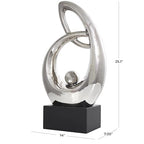 Deco 79 Ceramic Abstract Decorative Sculpture Looped Home Decor Statue with Black Block Base, Accent Figurine 14" x 7" x 25", Silver - size: 14" x 7" x 25"