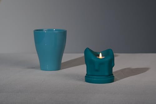 Handcrafted Tealight Candle Holder Designed as a Melting Candle; Handmade Tea Light Candle Holder; Bathroom, Living Room Mantel, Entryway, Buffet and Dining Table Decoration Peacock Blue - color: Peacock Blue