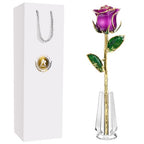 AliveRose Gold Roses, 24K Gold Rose Made from Real Rose - Unique Design 24K Dipped Rose for Anniversary Valentines Mothers Day Birthday Gifts (Purple Original Rose with Crystal Vase) - color: 4. Purple Original Rose With Crystal Vase