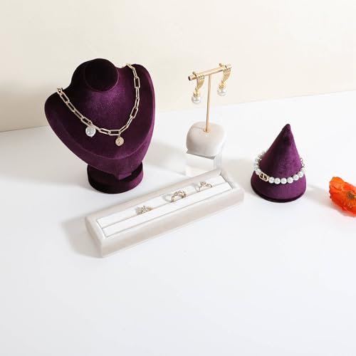 Velvet Ring Storage Organizer, Jewelry Display Holder with Slots for Show, Velvet Jewelry Ring Stand for Selling【Beige】 - color: Beige