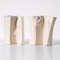 Ceramic Vase Bookends - Unique Decorative Bookend Flower Vases - Set of Two at 6.5in (16.5cm) Height - Cream White Matte Finish Modern Design - Aesthetic Home Office Library Decor