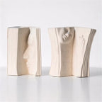 Ceramic Vase Bookends - Unique Decorative Bookend Flower Vases - Set of Two at 6.5in (16.5cm) Height - Cream White Matte Finish Modern Design - Aesthetic Home Office Library Decor