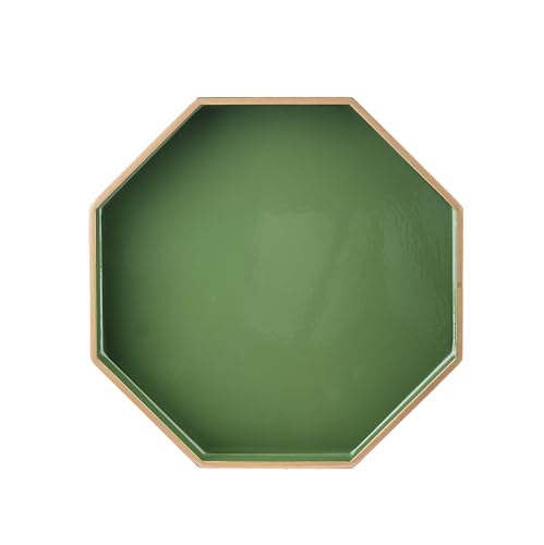 PEMAR 12.2" Octagonal Lacquer Serving Tray Decorative Basket Tray for Breakfast, Dinner, Coffee Table Decor (Green)