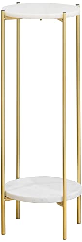 Gold Plant Stand Indoor Tall - 2 Tier White Marble Top Side Table, 29.5 Inch Modern Round Metal End Table for Living Room Corner, Small Bedside Tables for Entryway & Bedroom (11x11, Gold)