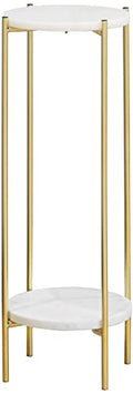 Gold Plant Stand Indoor Tall - 2 Tier White Marble Top Side Table, 29.5 Inch Modern Round Metal End Table for Living Room Corner, Small Bedside Tables for Entryway & Bedroom (11x11, Gold)