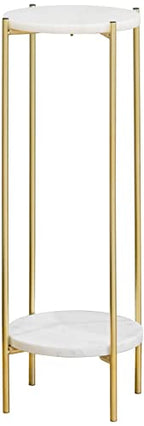 Gold Plant Stand Indoor Tall - 2 Tier White Marble Top Side Table, 29.5 Inch Modern Round Metal End Table for Living Room Corner, Small Bedside Tables for Entryway & Bedroom (11x11, Gold)