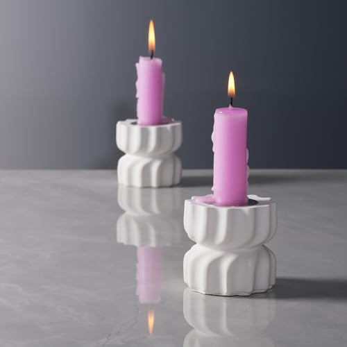 Twizzle Twist Candle Holder, Decorative Candle Holder for Table Display, Romantic Decoration, Unique Home Décor Aesthetic, Housewarming Gift, Height 2.4 inches Set of 2 - Cement