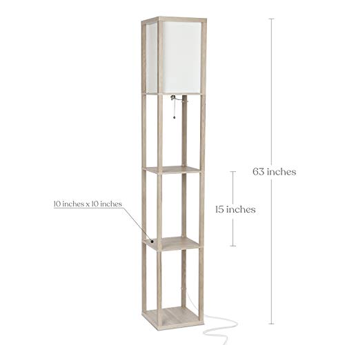 Brightech Maxwell - Modern Shelf Floor Lamp with Lamp Shade & Warm White LED Bulb, Corner Display Floor Lamp with Shelves for Living Room, Bedroom, Nightstand Office, Home Decor Storage - Rustic Wood - color: Rustic Wood