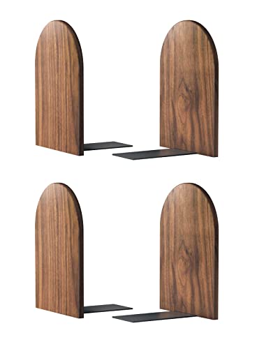 Large Bookend Hold Heavy Books- 7x4x5in 2 Pack Wood Bookends for Heavy Books Heavy Duty Walnut Book Ends for Men Wood Bookends for Office Desk Non-Skid - color: Walnut-r-2pair