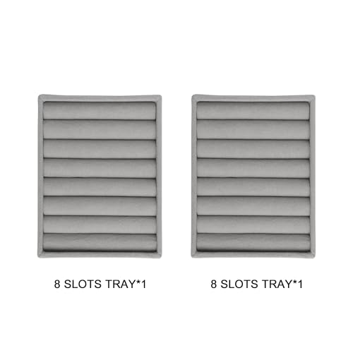 Frebeauty Small Jewelry Tray Set,Velvet Ring Organizer,Stackable Jewelry Organizer Tray,Mini Jewelry Drawer Organizer,4.92 x 3.74 x 0.9 Inches,7 Slots Ring Tray for Women(Set 2,Grey) - color: Grey, size: 7 Slots Set 2