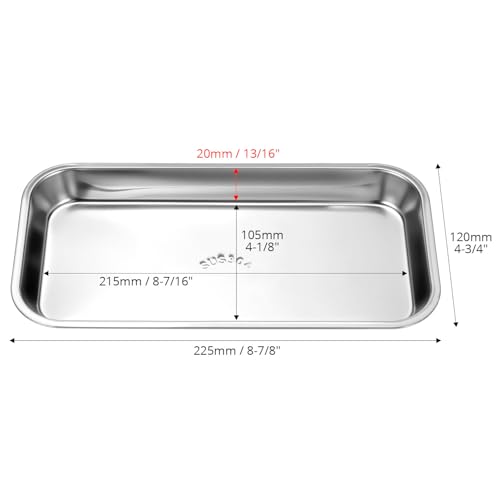 QWORK Small 304 Stainless Steel Vanity Tray 8.5 x 4 Inch, SUS304 Metal Jewelry Organizer Tray for Bathroom, Bedroom, Kitchen – Rectangular Makeup Storage Dish for Keys, Rings, Perfume, Soap Dispensers