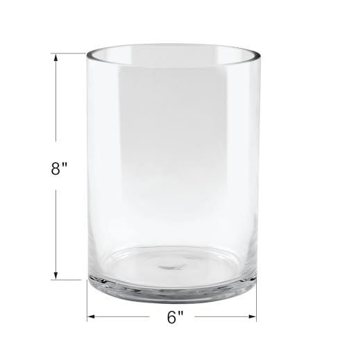 6" Wide 8" High Large Hand Blown Sturdy Clear Cylinder Glass Vase, Centerpiece Flower Vase for Rose, Tulip, Boquets, Hurricane Candle Holder (1, 6"x8") - size: 6"x8"