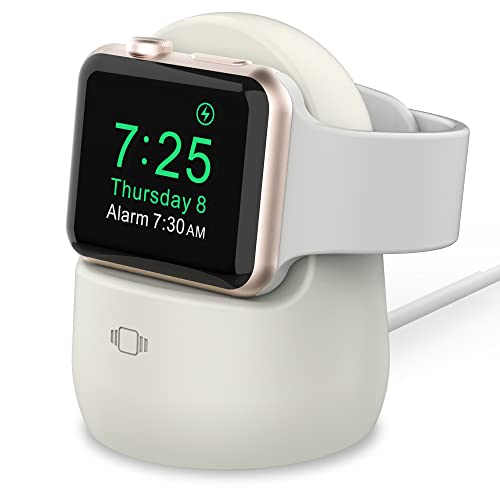 AhaStyle iWatch Stand Silicone Charging Dock Holder for Apple Watch Ultra 3, Ultra 2, Ultra, SE3, SE2, SE, Series 11 10 9 8 7 6 5 4 3 2 1 (49/46/45/44/42/41/40/38mm), Supports Nightstand Mode - color: Starlight
