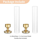 NUPTIO Hurricane Candle Holder for Centerpiece: Set of 2 Metal Taper Candle Holders with Glass Cylinders - Gold Candlestick Holders for Birthday Valentine Dinner Table Decor - size: 2 Pcs
