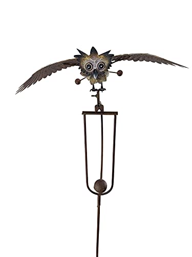 Red Carpet Studios Garden Stake Yard Art Metal and Glass Balance Rocker with Stake, 20-Inches, Flying Owl