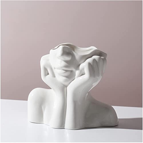 Face Vase Unique Ceramic Vase for Room,Office,Home Decor,White,A - style: White-A