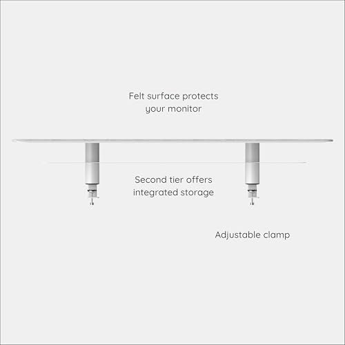 Branch Monitor Stand - Elegant, Durable Powder-Coated Steel Stand with Soft Felt Liner - Large Monitor Riser Second Tier Storage - Installs with a Universal Clamp for Ergonomic Workspace - White - color: White, size: Large
