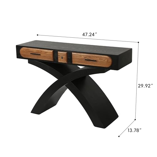 WILLIAMSPACE 47.24" Rectangular Console Table with Cross Leg & 2 Drawers, Mid Century Modern Wooden Entryway Sofa Table Hallway Table for Living Room, Foyer - Black - color: 47.24" Rectangular Console Table With Cross Leg,black