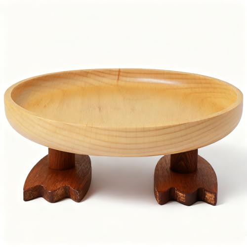 Wood Key Bowl for Entryway Table, Key Tray, Jewelry Tray, Valet Tray with 2 Cute Duck Feet, for Rings, Coins, Bracelets Watches - size: Round