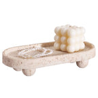 DN DECONATION Resin Decorative Tray with Legs, 4 Footed Coffee Table Trays Decor, Travertine Look Vanity Tray for Perfume Jewelry Bathroom Soap Kitchen Countertop Dresser, Oval 9.53x1.97in - style: 4 Footed