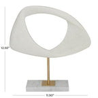 Deco 79 Polystone Abstract Decorative Sculpture Cut-Out Home Decor Statue with Marble Stand, Accent Figurine 12" x 3" x 13", White - size: 12" x 3" x 13"