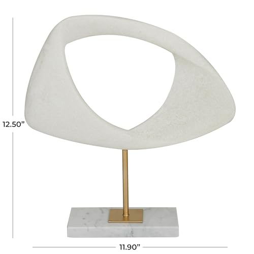 Deco 79 Polystone Abstract Decorative Sculpture Cut-Out Home Decor Statue with Marble Stand, Accent Figurine 12" x 3" x 13", White - size: 12" x 3" x 13"