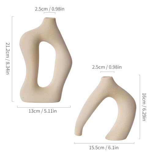 Ceramic Vase Set of 2, Farmhouse Decor Cream White Cute Vases for Home Kitchen Bedroom Office Living Room Centerpiece Table Shelf Desk Decorations, Housewarming Gifts for Women Men - color: Matte Ceram White