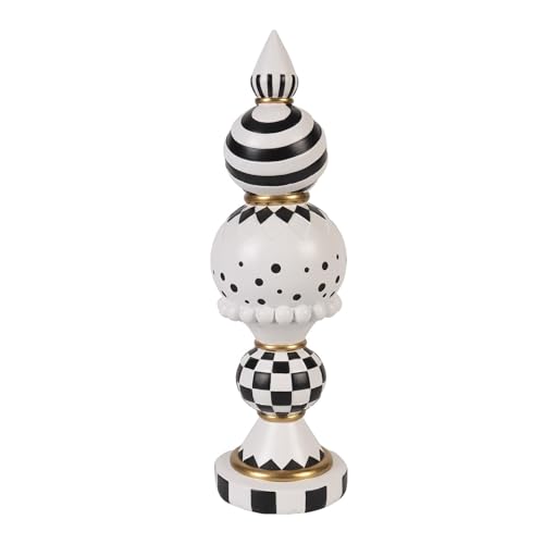 Black and White Checkered Decor, 15 Inch Large Resin Halloween Christmas Modern Sculpture, Holiday Indoor Table Centerpiece Mantel Office Desk Shelf Season Decorations for Home - color: Black and White Checkered