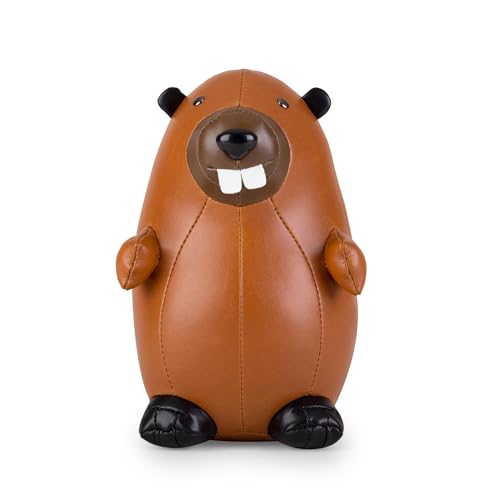 Zuny Bookend Beaver, Leather Bookends for Shelves, Handmade Animal Home Decor, Classic Series, Tan+Brown - color: Beaver