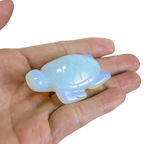Artistone 2" Gemstone Sea Turtle Figurine, Hand Carved Natural Crystal Healing Animal Hawksbill Sculpture Paperweight Home Office Decor (Opalite) - color: Opalite