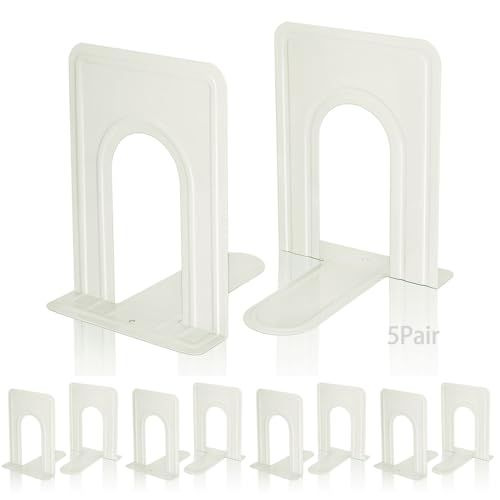 Book Ends, Metal BookEnds Heavy Duty bookend (White 5 Pair) - color: White, size: 5 Pair