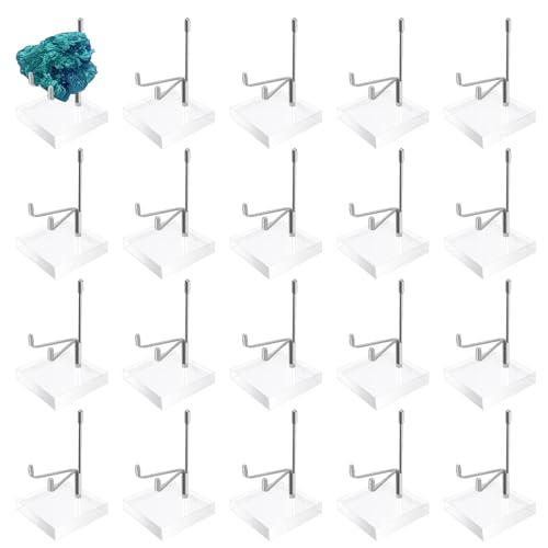 20 Pcs Adjustable Metal Arm Display Stand with Acrylic Base Silver Easel Rock Decorative Plate Holder for Picture Book Mineral Geodes Agate Coral Collection