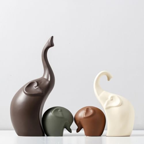 Ceramic Statue,Family Figurines,Creative Ceramic Decorative,Crafts Ornaments Home Decor,Memorial Gift for Parents,Suitable for Shelf,Bookself - color: Nordic Elephant Family