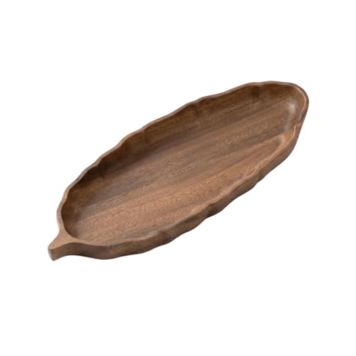 Walnut Wood Leaf Serving Tray 13” – Long Wooden Snack Platter for Appetizers, Sushi, Bread & Dessert – Handcrafted Solid South American Walnut Decorative Tray for Coffee Table, Kitchen & Dining