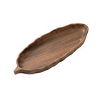 Walnut Wood Leaf Serving Tray 13” – Long Wooden Snack Platter for Appetizers, Sushi, Bread & Dessert – Handcrafted Solid South American Walnut Decorative Tray for Coffee Table, Kitchen & Dining