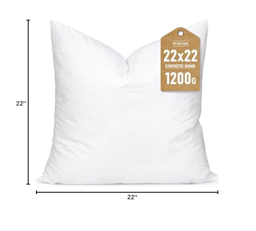 Artscope Synthetic Down Pillow Insert, 22x22 Down Alternative Throw Pillow Insert. Ultra Soft Fluffy Sleeping Pillow with 100% Cotton Cover, Decorative Pillows-White. - size: 22x22 Inch (Pack of 1)